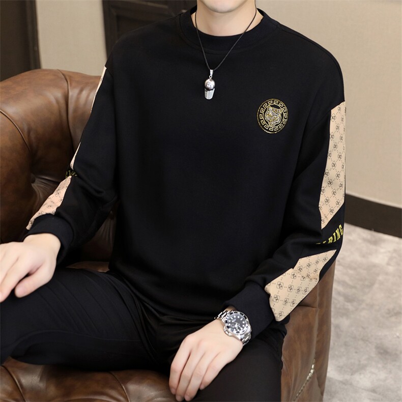 秋冬男士休闲时尚圆领60棉拼接套头卫衣打底衫X315-P47-加绒P52,男装T恤,星座310B-3