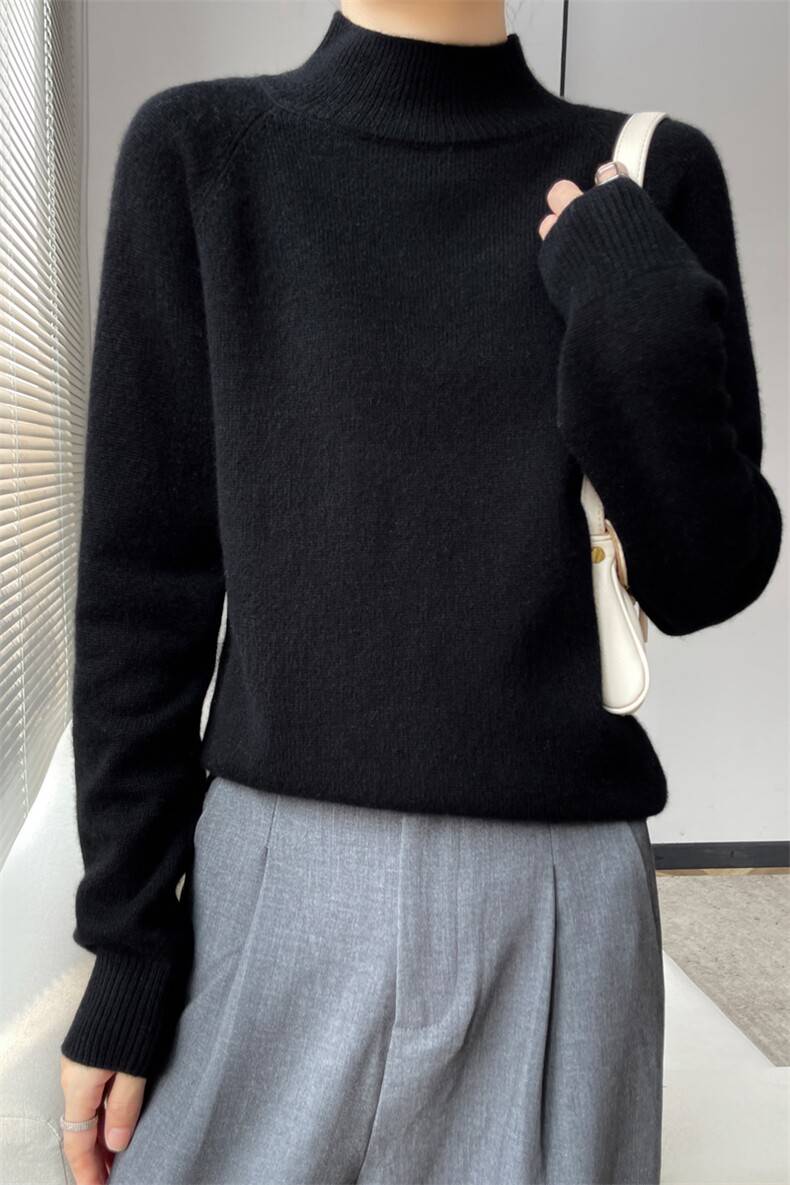 舒弹半高领羊绒衫长袖气质清高智淡人风女士薄款潮牌时尚网红针织,女装羊绒衫,轩妮羊绒