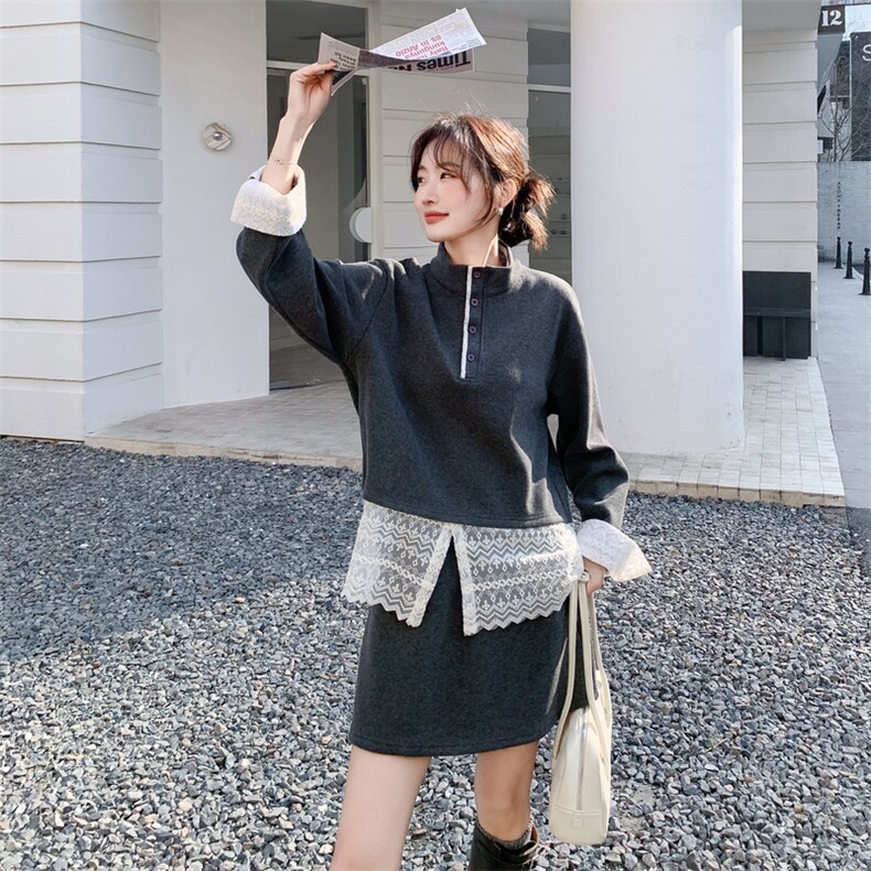 【现货】蕾丝拼接假两件上衣+短半裙套装2D148-2613-P175K260,女装套装/套裙,2D148