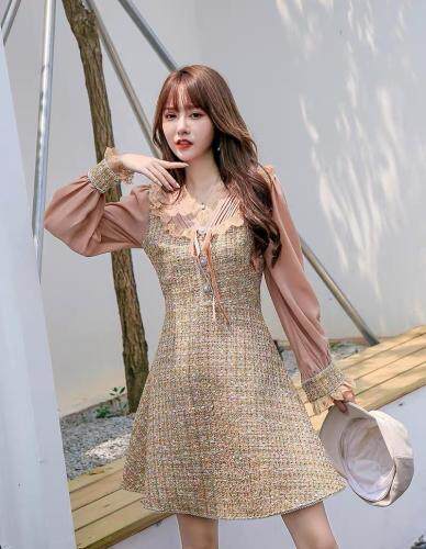 【现货】钉珠小香风纱袖连衣裙，女装连衣裙，艾丹迪蔓