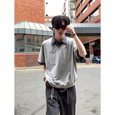 【有货】DPL01-批45花灰色假俩件格子短袖男POLO衫夏季重磅半截袖，男装T恤，星座603-2