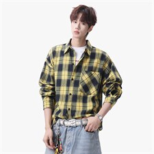 衬衫男秋季新款港风宽松大码磨毛格子长袖衬衣CS6638-特P29，男装衬衫，星座214-3