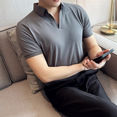 常年款V领简约夏季轻奢插肩袖翻领Polo衫多色大码T恤T0266-P50，男装T恤，电商D342