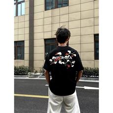 美式复古花卉刺绣短袖t恤男夏季潮牌cleanfit情侣穿搭半截袖上衣，男装T恤，星座313A(原308A-2)