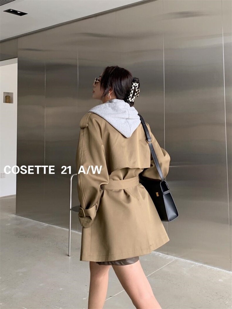 【现货】韩版带帽假两件短款风衣外套，女装风衣，cosette(4F)