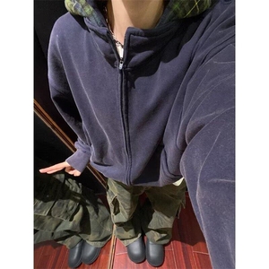 【有货】DW69-P60美式休闲拼接格纹连帽卫衣时尚男女假两件休闲潮图片