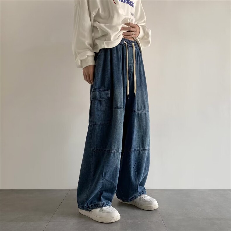 工装牛仔裤男水洗做旧休闲裤子垂感复古宽松直筒阔腿裤N1991-P45,男装牛仔裤,星座1008-1