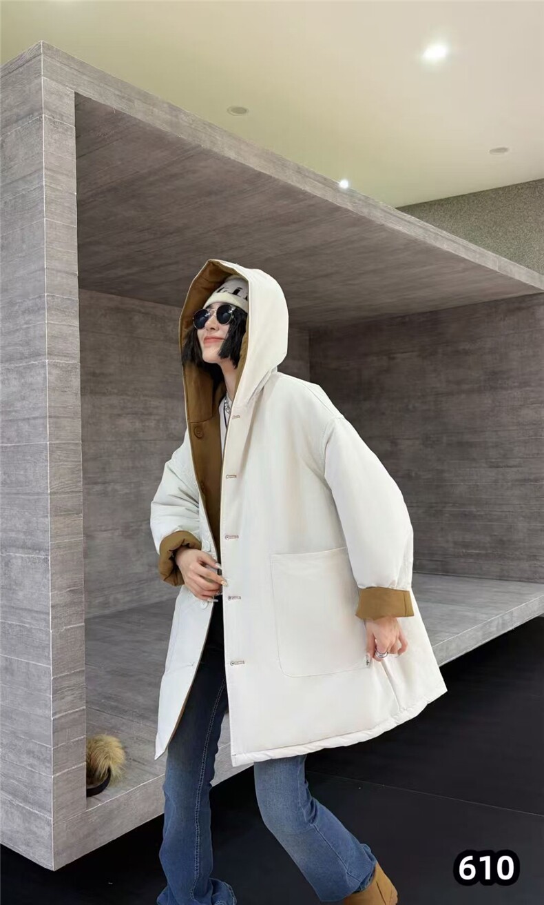 2025年秋季时尚百搭通勤简约休闲双面连帽棉服，女装棉衣/棉服，湘姗