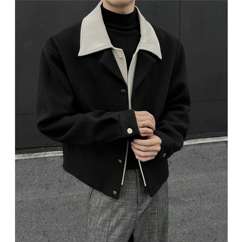 小金扣毛呢假两件外套欧贝绒设计感翻领上衣976P118，女装短外套，电商A458A