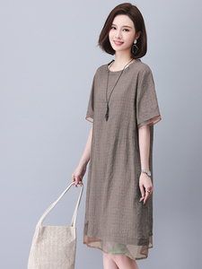 奥特莱斯美国日本出口胖MM妈妈夏装棉麻连衣裙女宽松显瘦大码女装图片