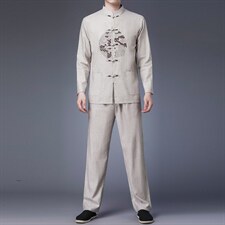 中式休闲外套两件套古风盘扣唐装男套装风春季对襟立领中山装，男装民族服装，电商B212（原钱塘6029）