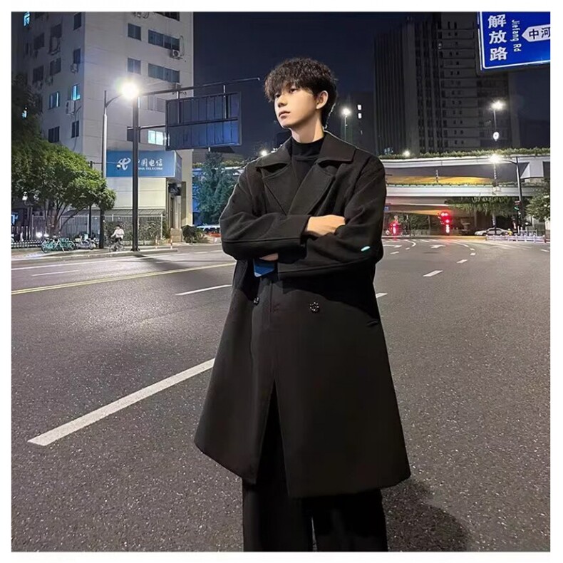 中长款毛呢大衣过膝加厚西装领双排扣风衣外套513AFY2420P80,男装风衣,星座513A