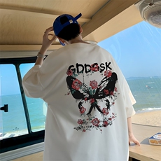 已注册/夏季外景纯棉韩版休闲圆领短袖T恤男宽松体恤衫DT9676/P25，男装T恤，电商B316