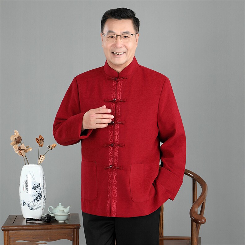 春季新款中青年唐装男长袖老年夹克外套爸爸装外套YDJ886-P145图片