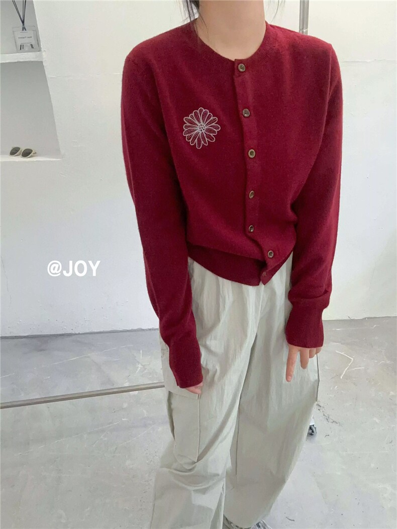 小雏菊刺绣开衫,针织衫/毛衣,美莎羊绒
