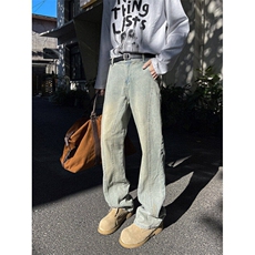 3K8316ZZ-特44美式高街拼接解构风复古弯刀微喇牛仔裤男，男装牛仔裤，星座1007（原301D）