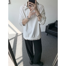 秋冬男士韩系老钱风假两件卫衣宽松拼接休闲上衣外套特P50，女装短外套，电商B319