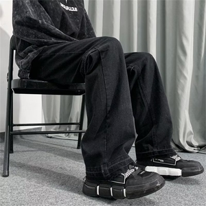 美式vibe裤子ins高街潮复古牛仔裤男款开叉微喇叭工装裤K3257-P39