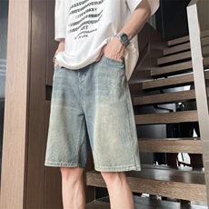 水洗黄泥染潮流牛仔裤男款复古工装五分短裤TS229P37，男装牛仔裤，星座1013-1
