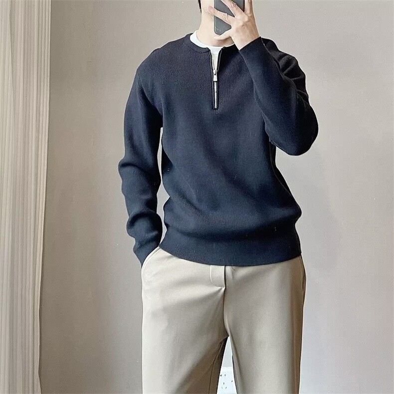 新款潮牌新款拉链毛衣气质长袖百搭秋冬季针织衫纯色男休闲，男装针织衫/毛衣，星座506A