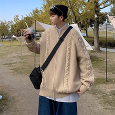 2023冬季麻花扭花潮小众拉链针织开衫男棒球领毛衣外套M1231-P58，男装针织衫/毛衣，星座512-2