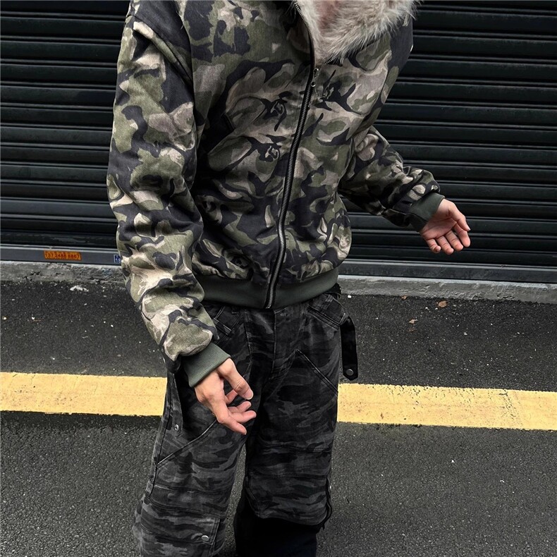 美式高街毛毛棉衣外套保暖原版高质量迷彩座山雕棉服LF999P125,男装棉衣,电商D256-2(原A064-2)
