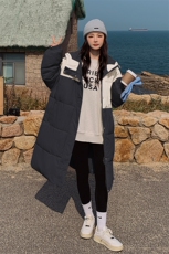 冬装撞色加厚中长款面包服棉服，女装棉衣/棉服，菡迪欧娜