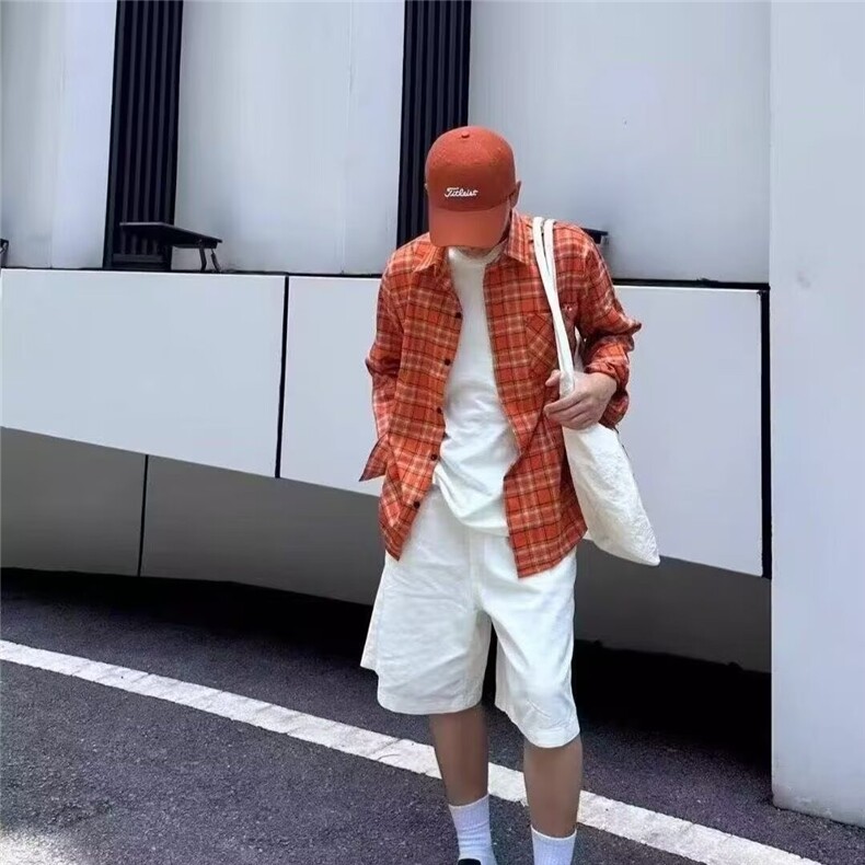 CS203-P33复古格纹设计感长袖衬衫男女小众宽松休闲,男装衬衫,电商B323A