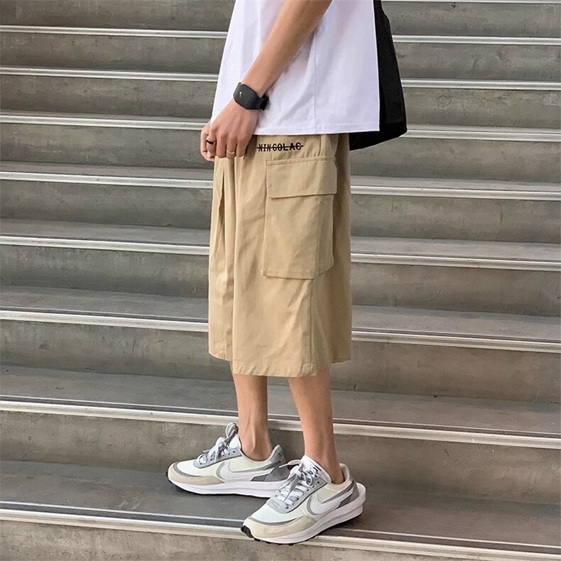 夏季港风韩版工装裤男士短裤潮流oversize宽松七分休闲五分阔腿裤,男装牛仔裤,星座506A