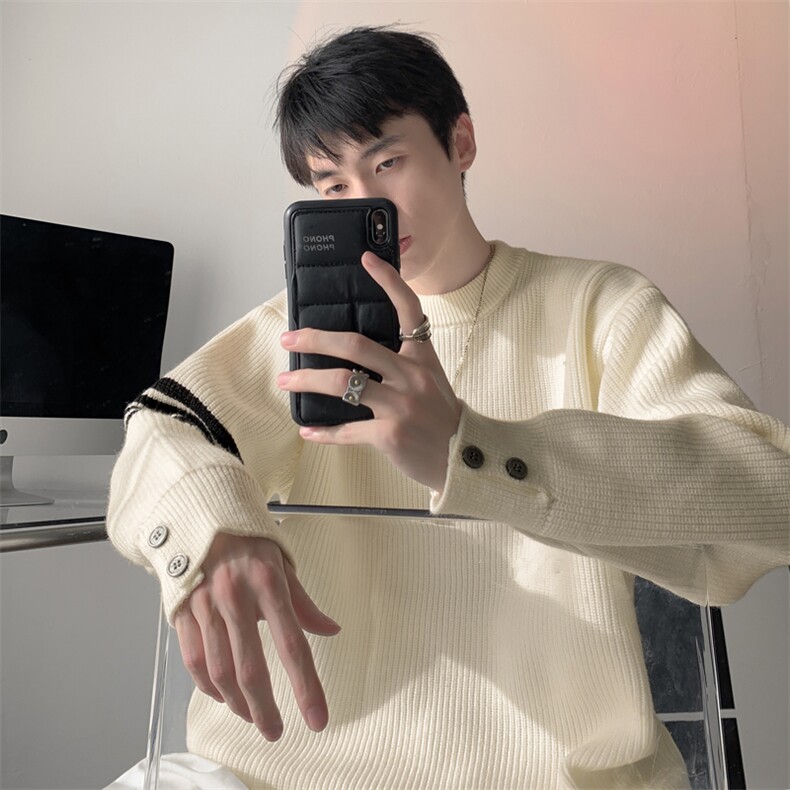 秋季新款港风潮牌宽松套头圆领毛衣针织衫男 XZ608-M413-P65控88图片