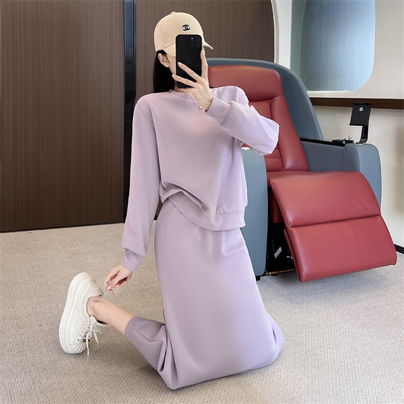 圆领精致上衣中长款半身裙两件套休闲,女装套装/套裙,江南