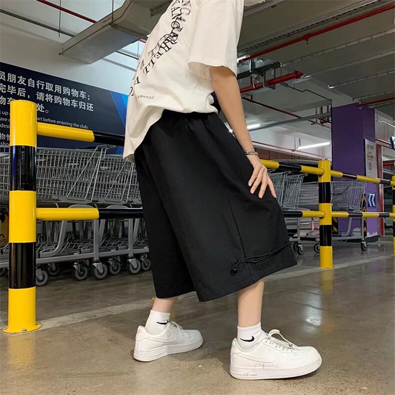 日系裤子小众设计感卡其色阔腿裤抽绳美式工装六七分短裤K004-P30,男装休闲裤,星座308B-1