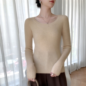 清爽简约~低圆领baby小山羊绒衫女修身内搭U领羊绒毛衣针织打底衫图片