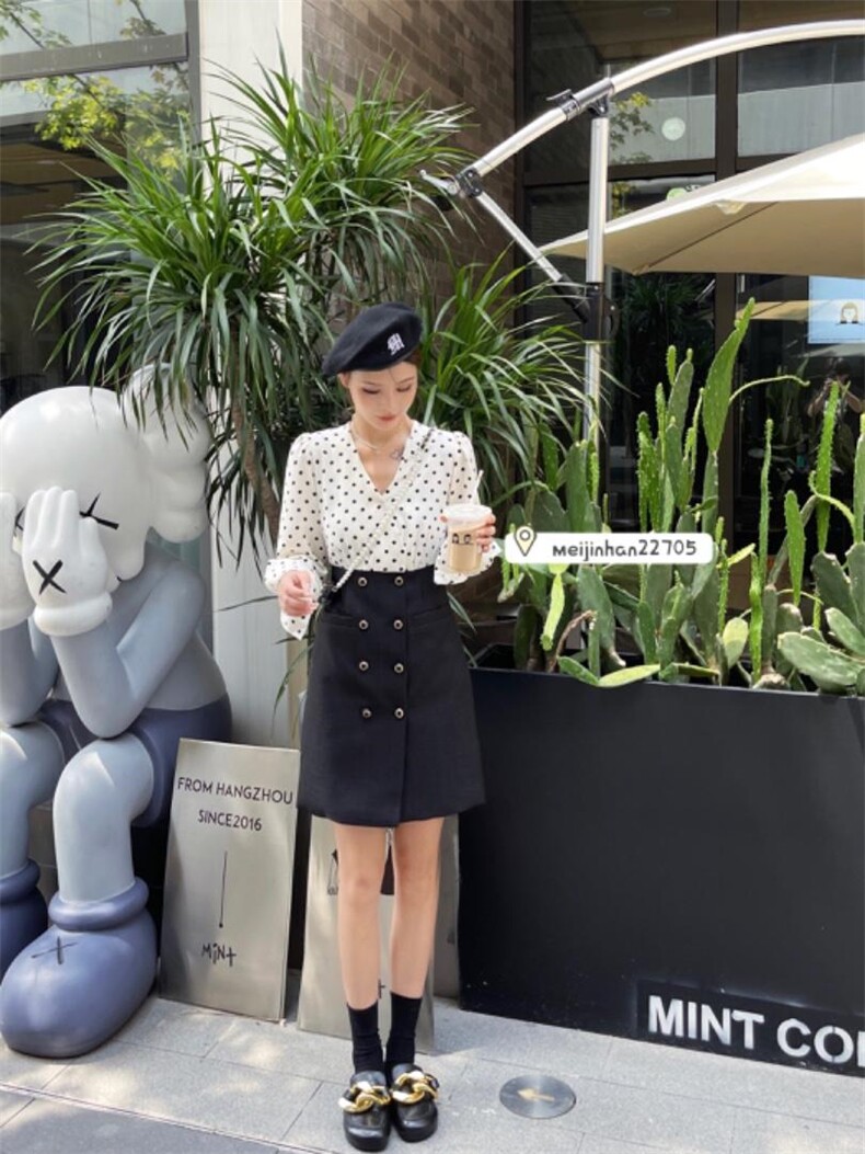 假两件波点连衣裙，女装连衣裙，美巾涵