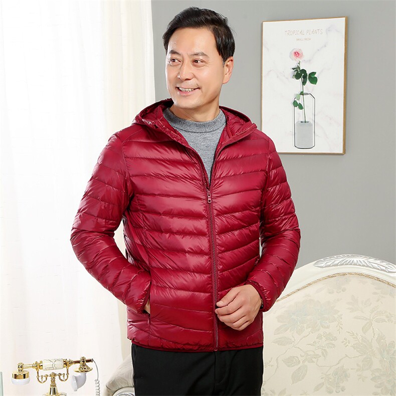 男中老年90绒轻薄连帽羽绒服外套秋冬休闲羽绒轻便外套,男装羽绒服,钱塘723