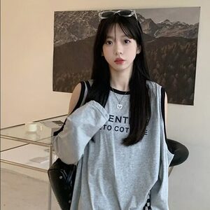 棉 180克 设计感露肩长袖T恤女夏季韩版T恤上衣图片