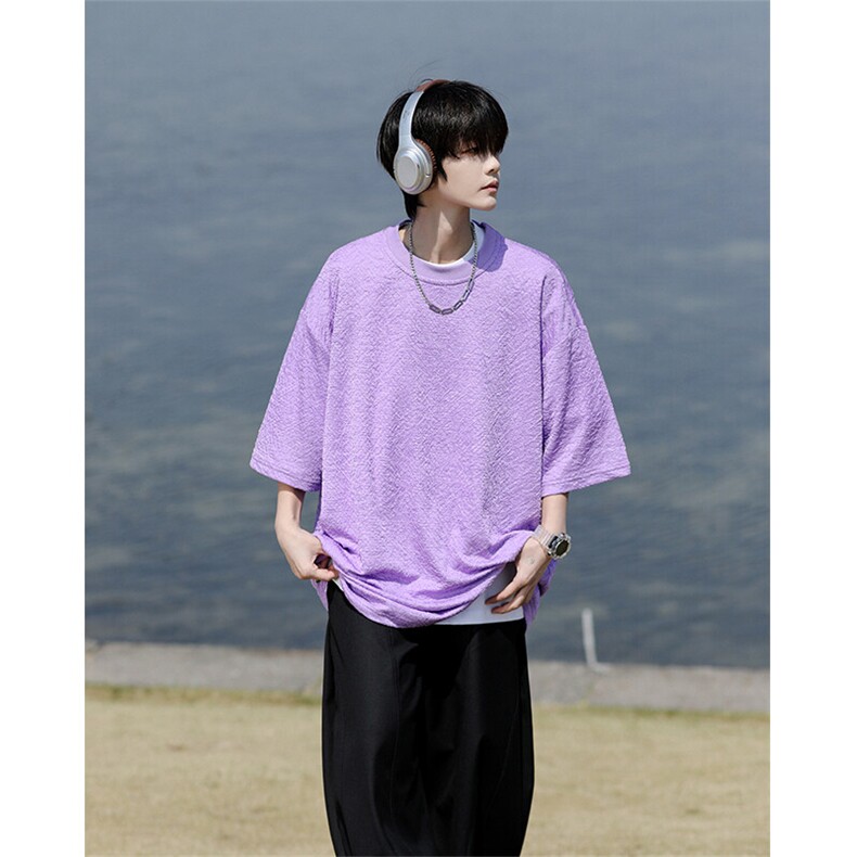 8XL-M 特大码短T恤泡泡袖肌理感冰丝短袖衬衫上衣五分袖DX322P25图片