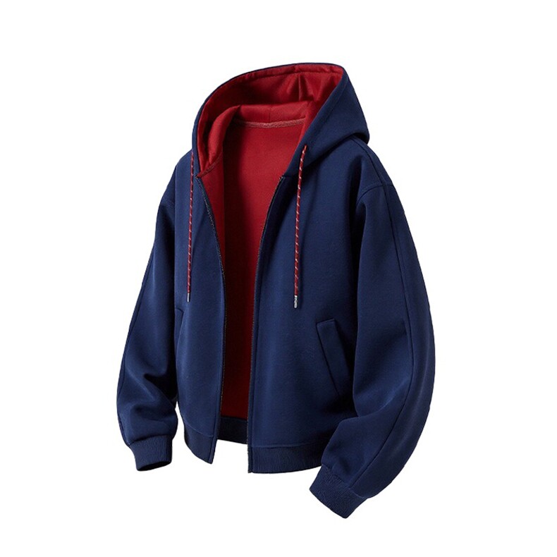 抖音得物二开美式高街重磅结构双层撞色连帽卫衣开衫外套W116，女装短外套，电商A486-1