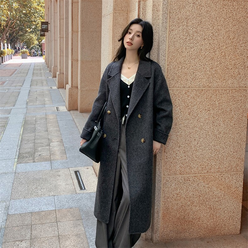 时尚百搭30%绒长款大衣简约高级显瘦气质外套,女装双面呢大衣,乾庄羊绒