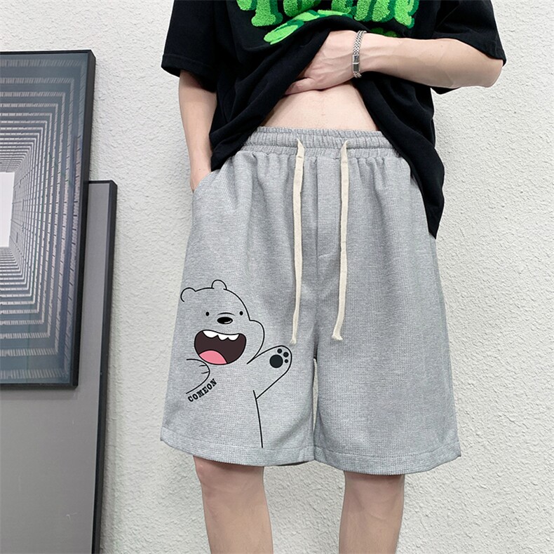HD74131-P22 华夫格短裤男大码宽松五分裤男直筒中裤图片