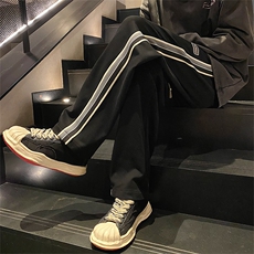 2024春新款港风撞色织带拼接宽松阔腿休闲裤K305-P40控75，男装休闲裤，星座914-3