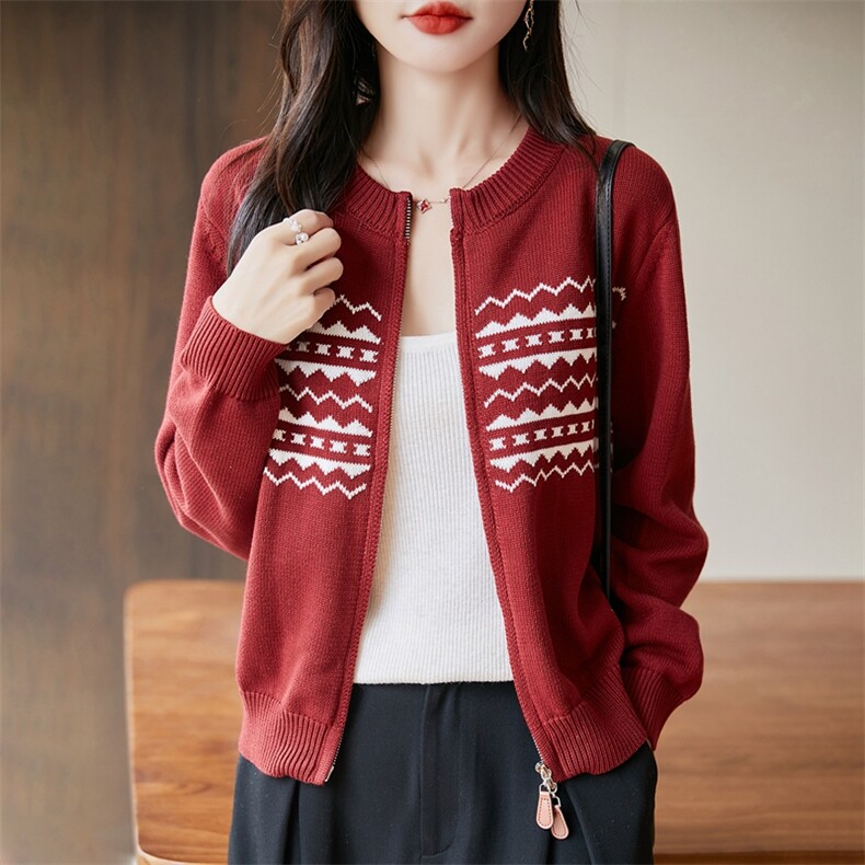 2025百搭时尚花纹开衫针织衫,针织衫/毛衣,长今羊