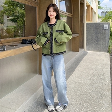 气质感绿色小香风短外套女春秋2025新款超火好看高级小众夹克上衣，女装短外套，2C327