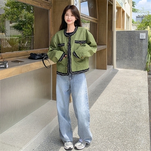 气质感绿色小香风短外套女春秋2025新款超火好看高级小众夹克上衣图片