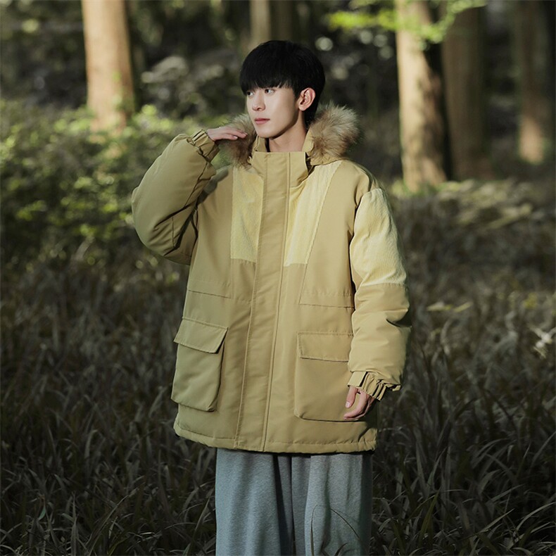 户外2026新品冬季宽松撞色棉服派克服毛领冬装加厚外套D009-P145,男装棉衣,星座717