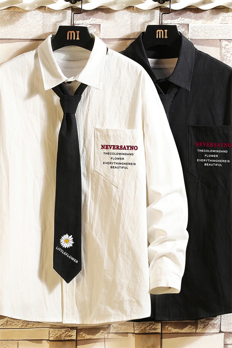 LC42110-P45加绒款P55痞帅领带长袖衬衫男士大码dk制服男jk砖墙,男装衬衫,电商A040A