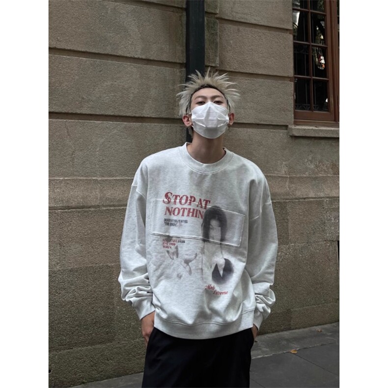 街头字母人物印花长袖卫衣男女春季潮流宽松上衣ins潮牌WY7063,男装卫衣,星座516A