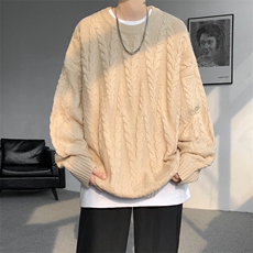 8XL-M麻花毛衣男宽松大码慵懒风情侣圆领针织衫线衣外套MY1512P65，男装针织衫/毛衣，电商B238