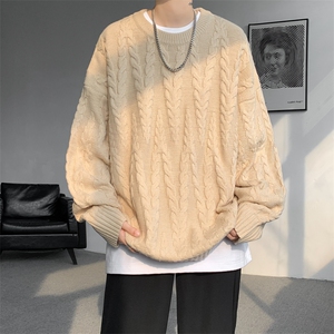 8XL-M麻花毛衣男宽松大码慵懒风情侣圆领针织衫线衣外套MY1512P65图片