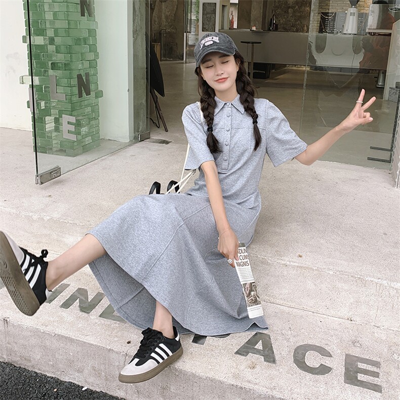 纯色POLO领连衣裙女夏季新款通勤休闲泡泡袖裙子82335-P110-K148,女装连衣裙,辉之琳